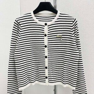 Miu Miu striped color-blocked crew neck button-down long-sleeved sweater